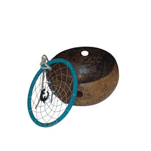 Coconut Bowl with Teal Dream Catcher